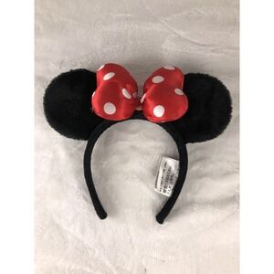 Disney Parks Minnie Mouse Ears Headband Red Polka Dot Bow Adult Authentic Black
